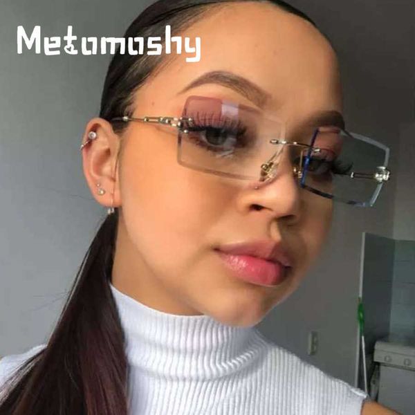 

sun glasses 2021 small rimless glasses women summer style rectangle green brown shades female uv400 mirrors eyewear, White;black