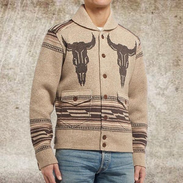 

men's cardigan knitted abstract stylish vintage style long sleeve sweater cardigans shirt collar fall winter large amount of spot long-, White;black