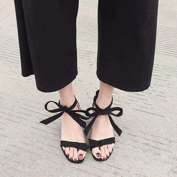 

sandals 2021 summer red ruffled women's one-word buckle strap hollow wild thick heel high open toe shoes, Black