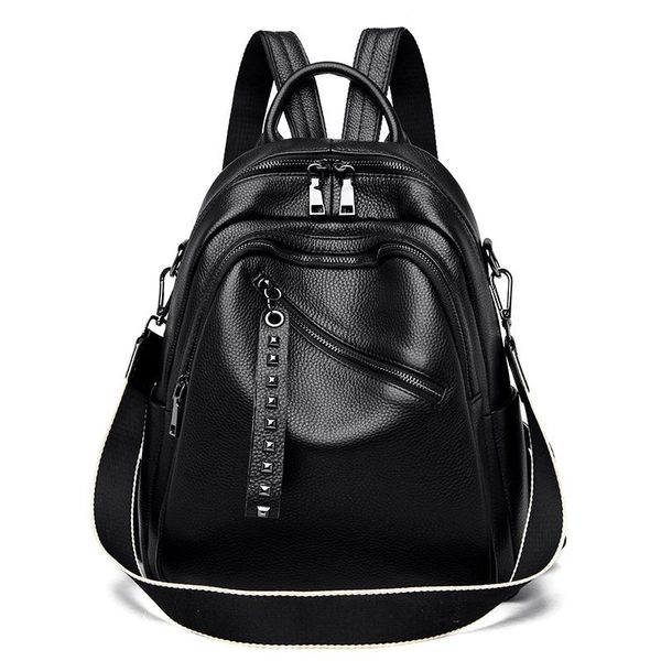 

backpack genuine leather brand black shoulder bag classic luxurious purses rivet vintage 2021