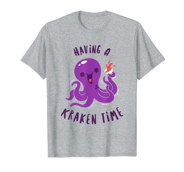

having a kraken time - funny sea monster pun t-shirt, White;black