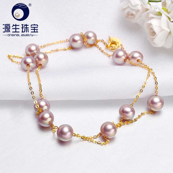 

[ys] 5.5-6mm natural cultured purple fresheater pearl necklace 18k gold chain wedding jewelry, Silver