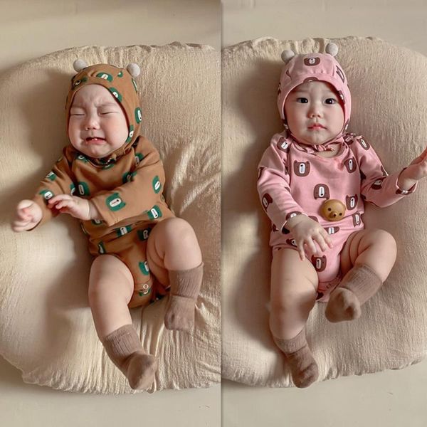 

2pcs cute cartoon baby boy girls romper overallsspring fall outfits romper+hat jumpsuits, Blue