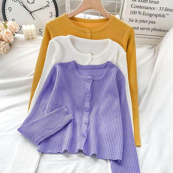 

women's knits & tees idle style pullover low round neck knitted cardigan coat for women autumn spring student outer wear versatile shor, White