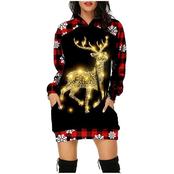 

casual dresses christmas dress women sweatshirt hoodie bag hip pocket elk print long sleeve xmas printed straight vestidos, Black;gray