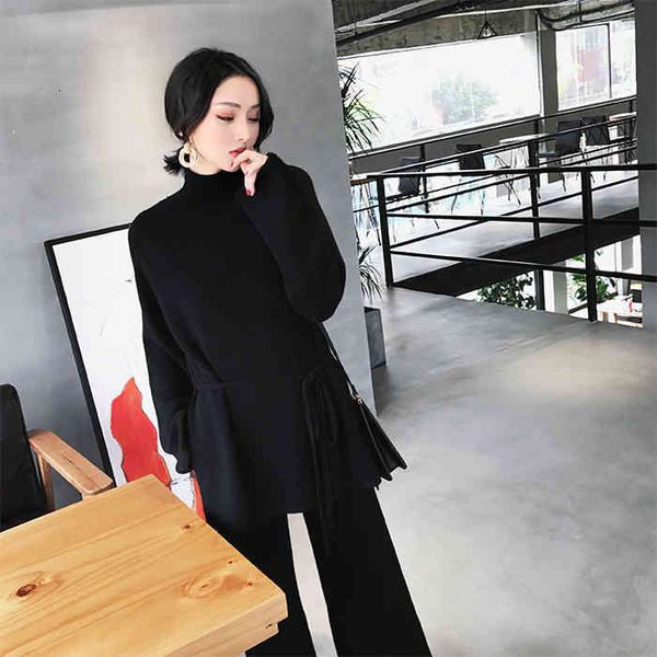 

women's two piece pants women 2 pant kintted set autumn winter runway fashion casual suit knit suit set ijfk, White