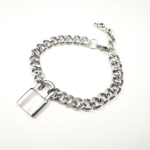 

mens women large lock charms bracelet stainless steel curb chain anklet 10mm 22cm (8.66 inch ) polished jewelry father xmas gifts, Black
