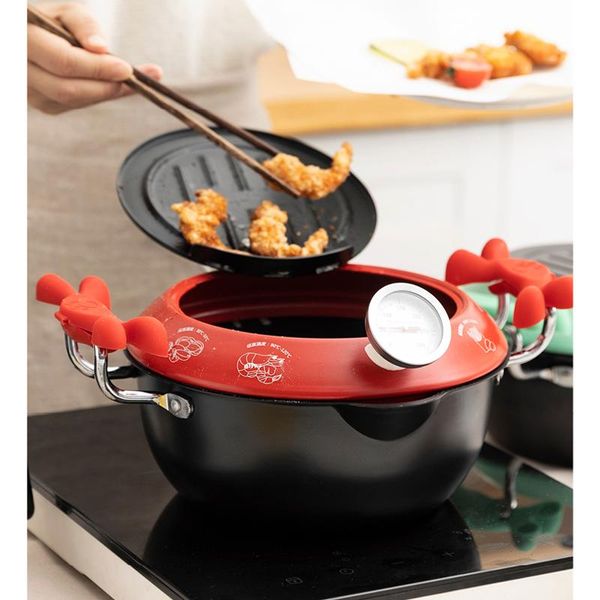 

tempura frying pan japanese deep pot with temperature control fryer for kitchen cooking chicken legs and fish pans