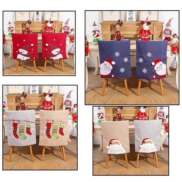 

chair covers christmas cover classic santa claus snowman print dining cap with pom 60cmx50cm year party supplies xmas
