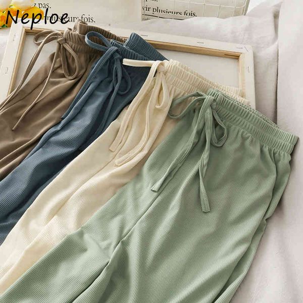

neploe summer new fashion solid women trousers korean high waist wide leg pants preppy style summer joggers femme 1e929 210423, Black;white