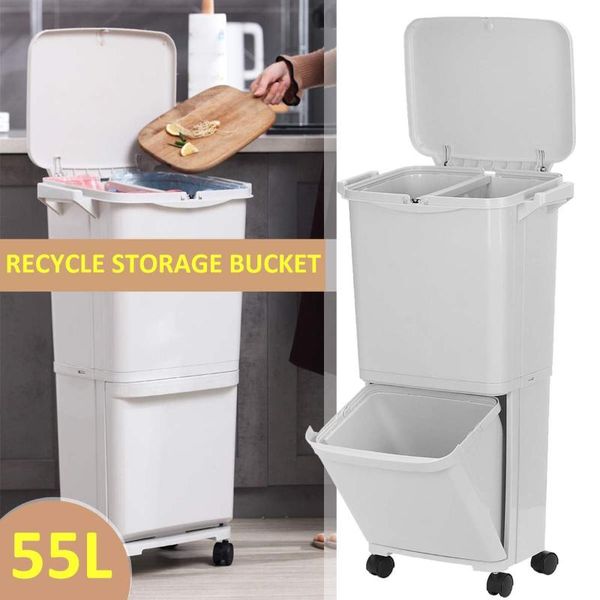 

waste bins 55l large capacity trash can 2 layers double deck sorting kitchen household restaurant dustbin storage bin