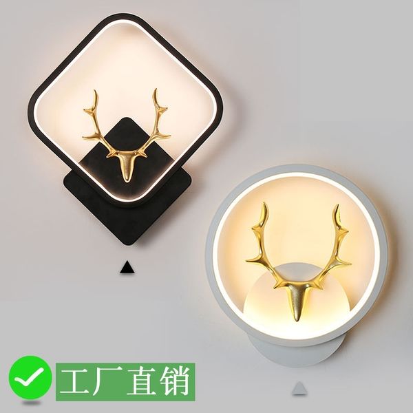 

led nordic living bed bedside corridor staircase background wall l room antler lamp