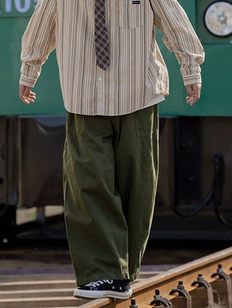 

men pocket wide leg pants 84sk#, Black