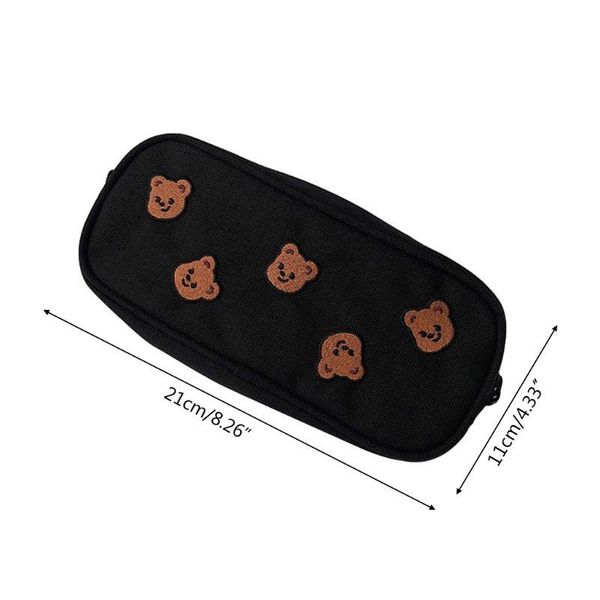 

kawaii bear embroidery canvas pencil bag pen case kids gift cosmetic stationery 32cb refills, Black;red