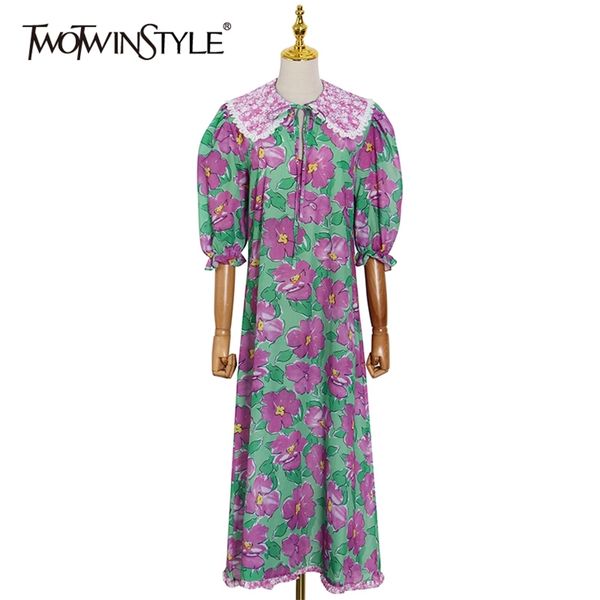 

vintage lace up summer dress for women lapel short sleeve high waist print floral dresses female fashion style 210520, Black;gray