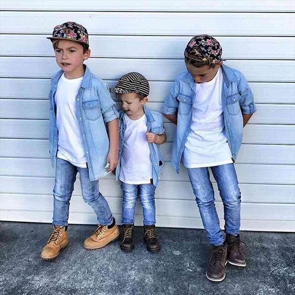 

fashion cute toddler kids baby infant boys girls shirt denim coat can roll long sleeve spring summer clothes, White;black