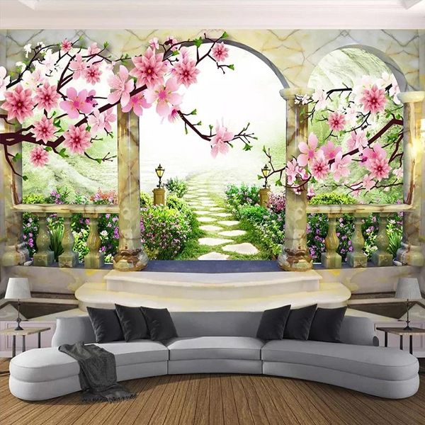 

custom 3d self adhesive wallpaper mural flower landscape european garden arch living room bedroom po wall papel de parede wallpapers