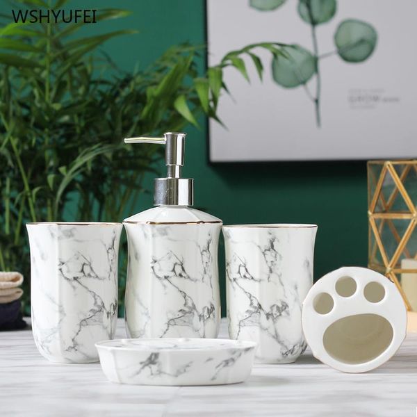 

bath accessory set wshyufei ceramic bathroom wash five-piece wedding cup toothbrush holder lotion bottle fashion supplies