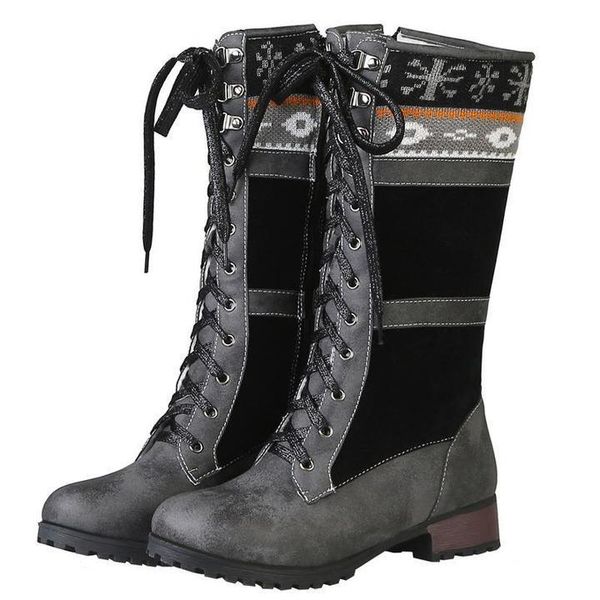 

boots women's vintage mid-tube lace-up, Black