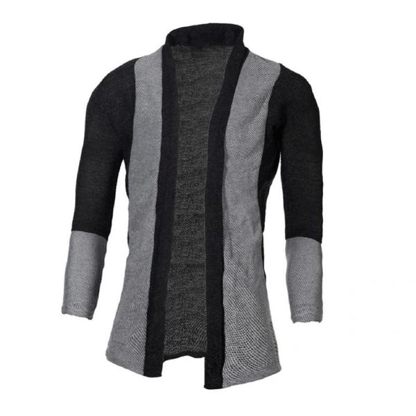 

men's sweaters men sweater coat 2021 knitted mid-length cardigan autumn winter patchwork stand collar outerwear, White;black