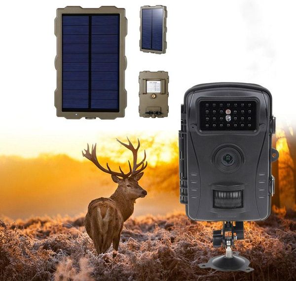 

po trap trail camera 1080p 26pcs ir leds 940nm hunting ip54 waterproof 70 degree angle solar panel charger cameras