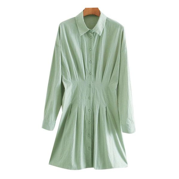

women 2021 chic fashion pleated fitted mini shirt dress vintage long sleeve button-up female dresses vestidos mujer casual, Black;gray