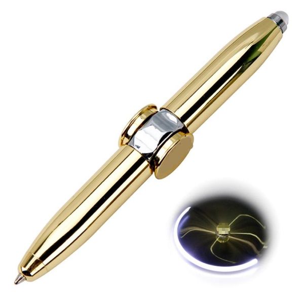 

ballpoint pens 2021 flash fingertip gyro pen touch screen led luminous metal creative decompression finger, Blue;orange