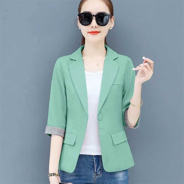 Mode-Sommer Frauen Dünne Blazer Jacke Neue Koreanische Single Button 3/4 Hülse Kurze Jacke Mantel Dame Büro Blazer Oberbekleidung 3XL