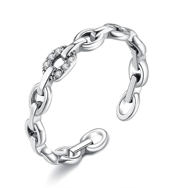 

cluster rings genuine punk chain jewellery 925 sterling silver with clear cz openwork crystal friend gifts fine jewelry, Golden;silver