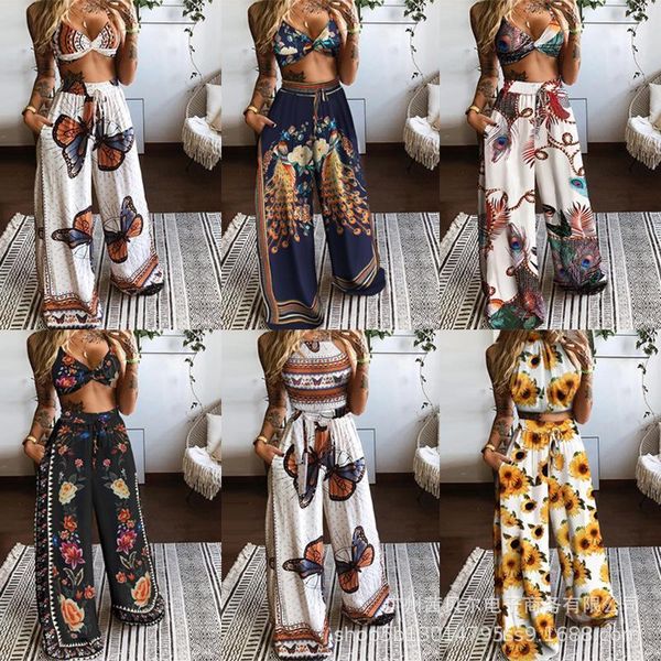 

women's tracksuits 2021 print tube loose wide-leg pants two-piece suit, Gray
