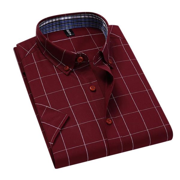 

men's casual shirts summer men short sleeve plaid dress male slim fit brand clothing shirt, White;black