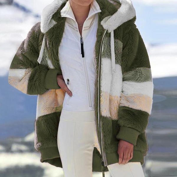 

women's hoodies & sweatshirts ladies loose plush zip hooded jacket selling colorblock trend autumn and winter casual hoodie, Black