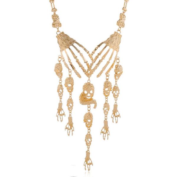 

earrings & necklace halloween claw retro multi-layer skull tassel, Silver
