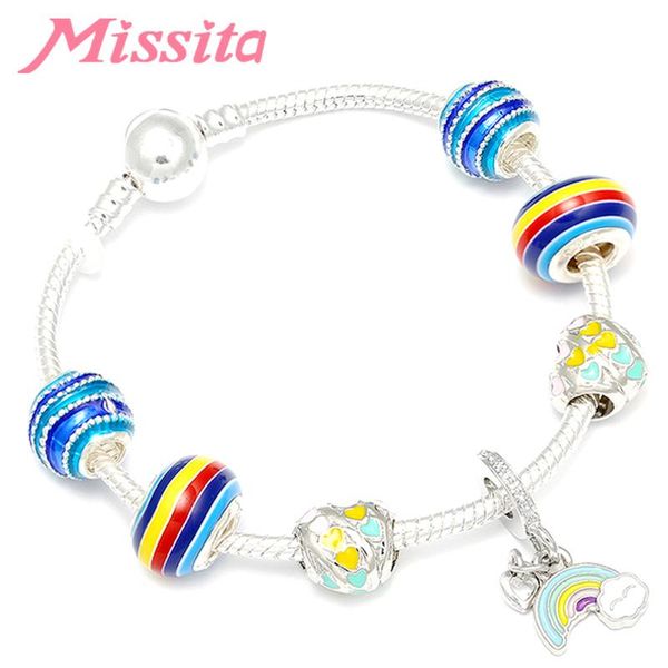 

charm bracelets missita fantasy rainbow series bracelet colorful flower beads for women party anniversary jewelry gift, Golden;silver