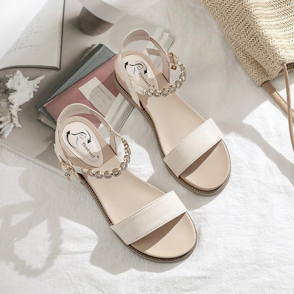 

sandals women's summer style flat shoes with rhinestone, Black