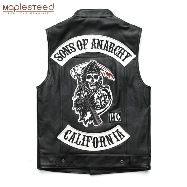 

men's vests classic motorcycle leather vest men100% genuine cowhide skin biker moto waistcoat m436, Black;white