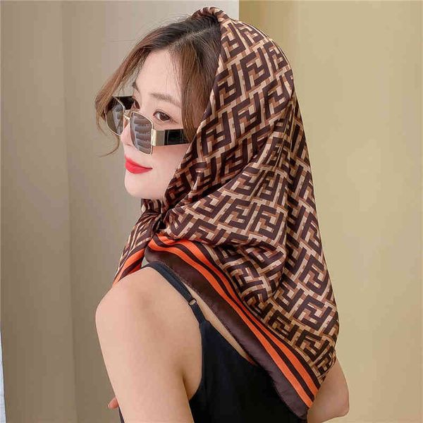 

design fashion foreign 2021 spring and new women's large square small scarf shawl with silk scarf double flower thin style, Blue;gray