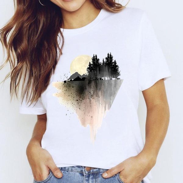 

t-shirts for women 90s printing forest watercolor fashion clothing print lady stylish t shirt ladies tee t-shirt women's, White