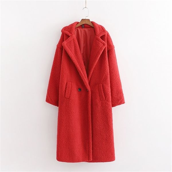 

autumn winter women red teddy coat stylish female thick warm cashmere jacket casual girls streetwear 210531, Black