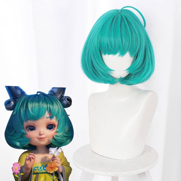

cai wenji green short bobo styled synthetic hair game cosplay costume wigs for party + wig cap, Black