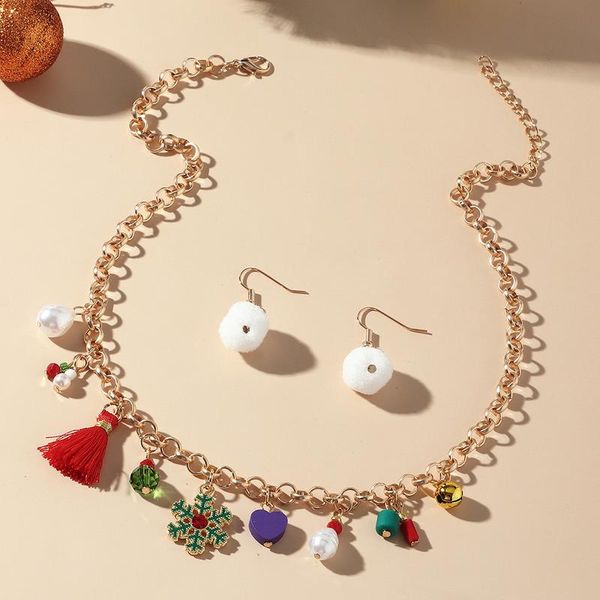 

chains cartoon christmas set snowflake tree pendants necklace for women fashion female girl star xmas gift necklaces jewelry, Silver