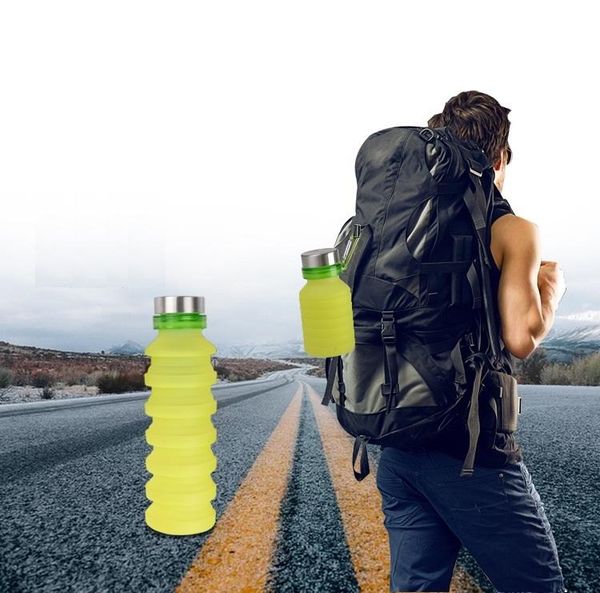 

water bottles 50pcs 550ml portable silicone fashion folding bottle retractable outdoor climbing travel collapsible sports kettle