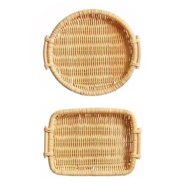 

storage baskets hand-woven round/rectangular fruit tray rattan bread basket serving hx5b
