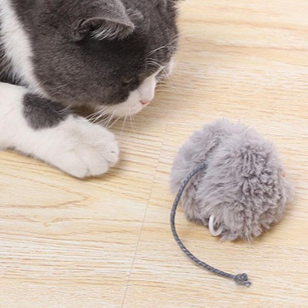

grey plush mouse cat toy realistic wind up pet kitten teaser interactive chasing supply toys
