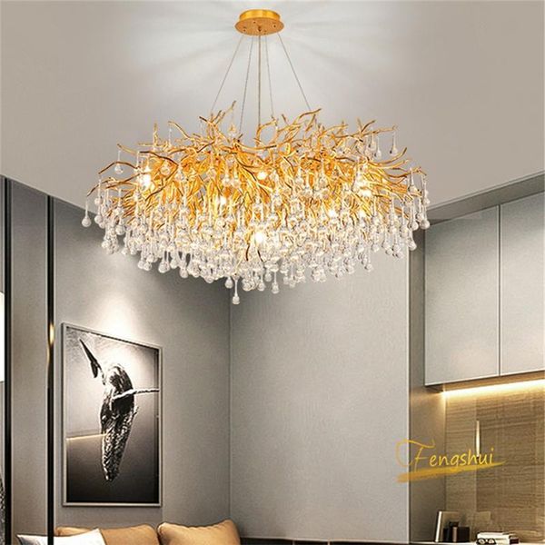 

chandeliers modern luxury crystal led lighting gold villa large lustre pendant lamp for living room el hall art deco lamps
