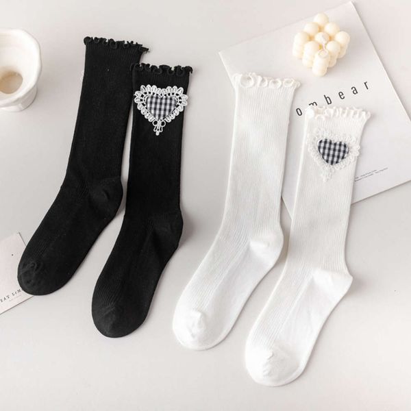 

lolita black and white lace love women's tube socks autumn winter fashion trendy calf, Black;white