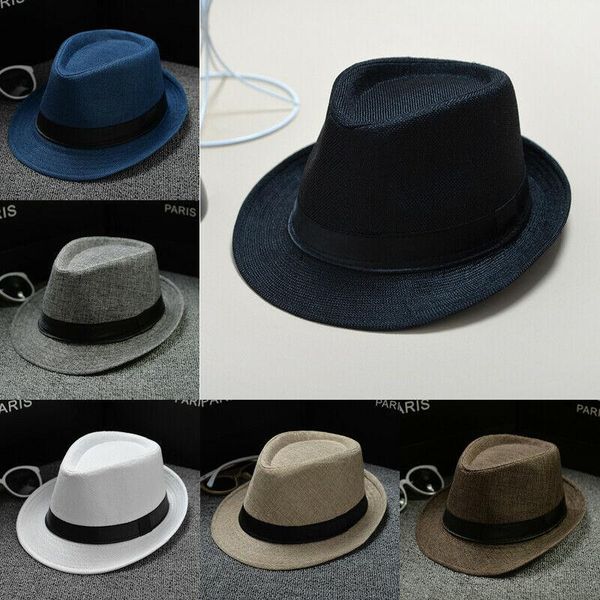 

Unisex Hat Panama Straw Fedora Trilby Cap Foldable Travel Brim Wide Mens Ladies Cowboy Summer Hats, Blue;gray