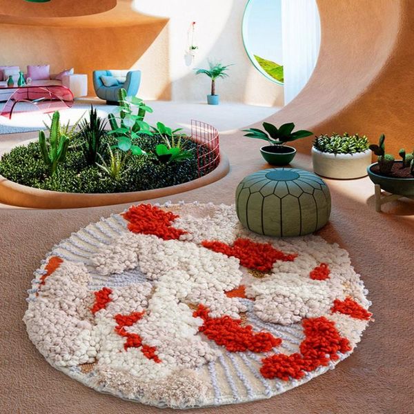 

carpets nordic style abstract patten 3d pattern handmade 60% wool rug, pastoral round shaped decoration art carpet