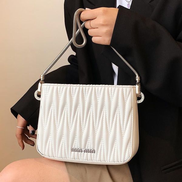 

cross body chain quilted shoulder bags for women summer small white handbags quality leather female bag 2021 pleated nolso se mano sac