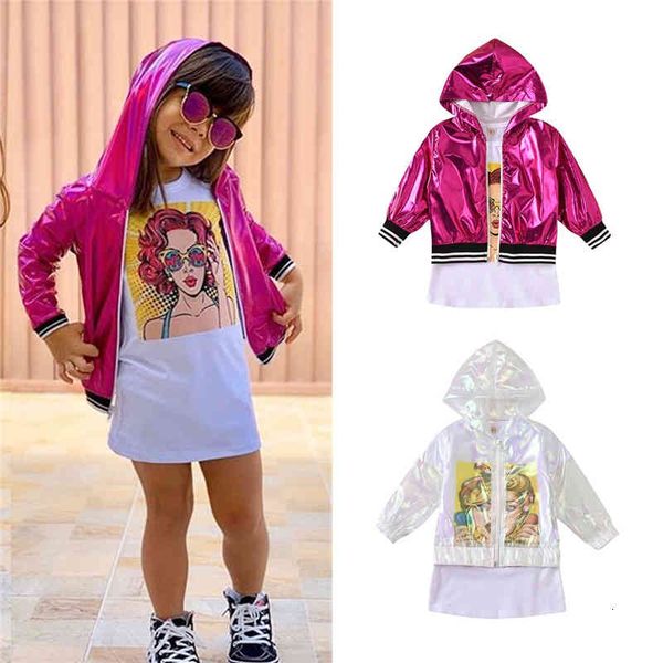 

clothing sets autumn fashion kids baby girls character printed dress+coats 2pcs cartoon print straight dress+long zipper jacket c0225, White